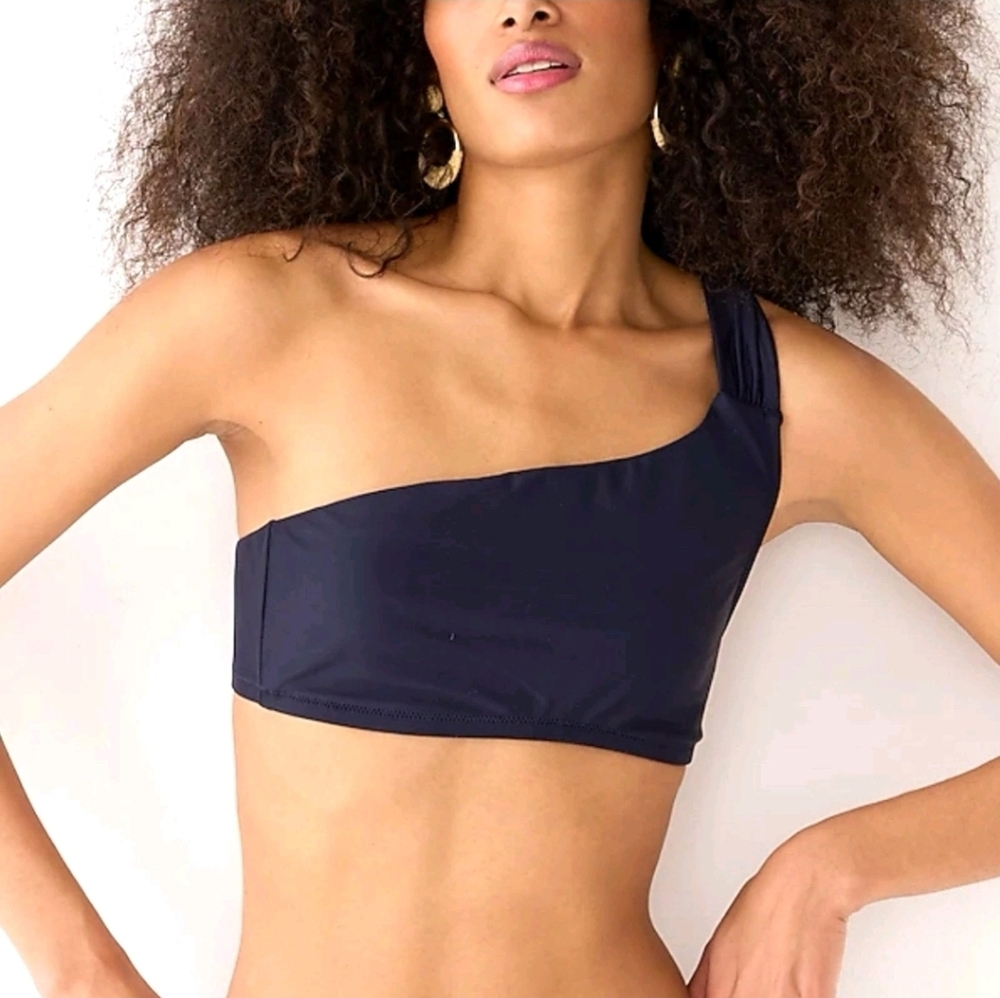 J. Crew One Shoulder Bikini Top Womens M Classic Navy Bow Nautical Padded Swim